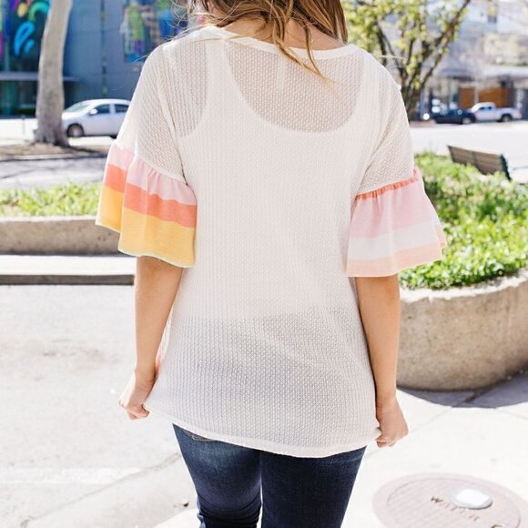 Celeste Waffle Knit Rainbow Striped Top - Picture 4 of 5